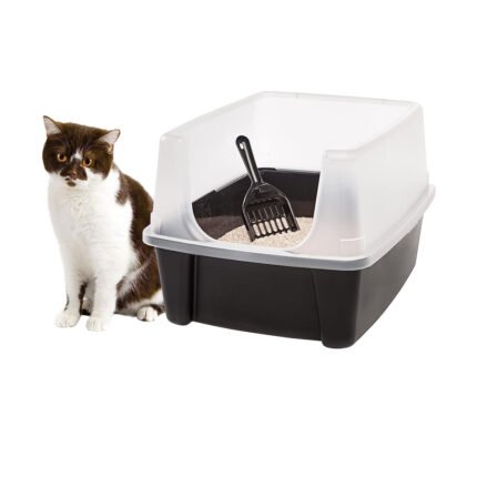 IRIS USA Open Top Cat Litter Tray with Scoop and Scatter Shield